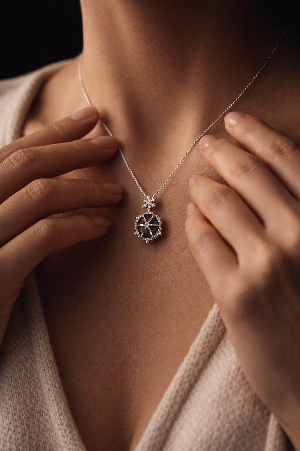 Midnight Starburst Sapphire Pendant Necklace in silver