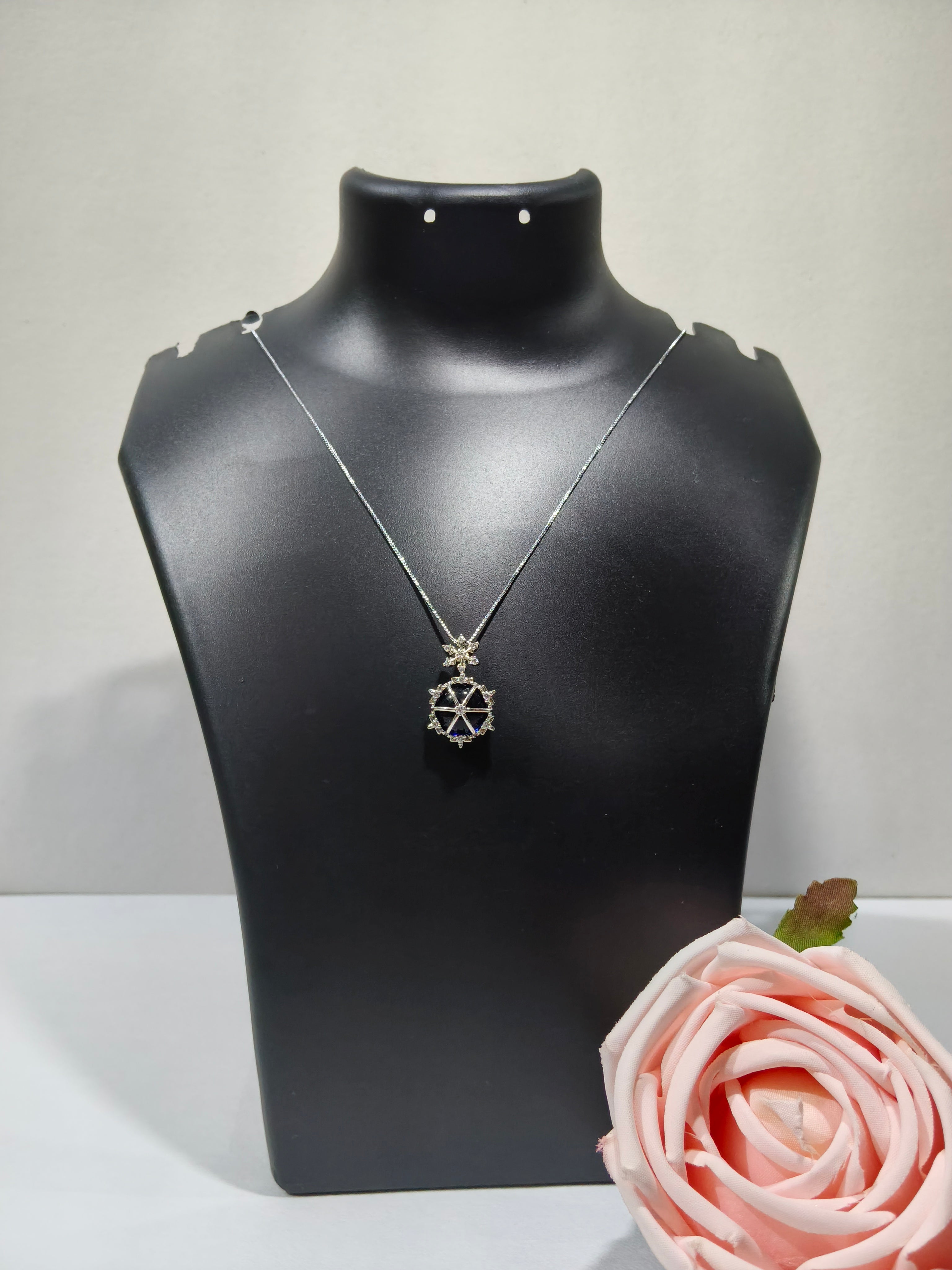 Midnight Starburst Sapphire Pendant Necklace in silver