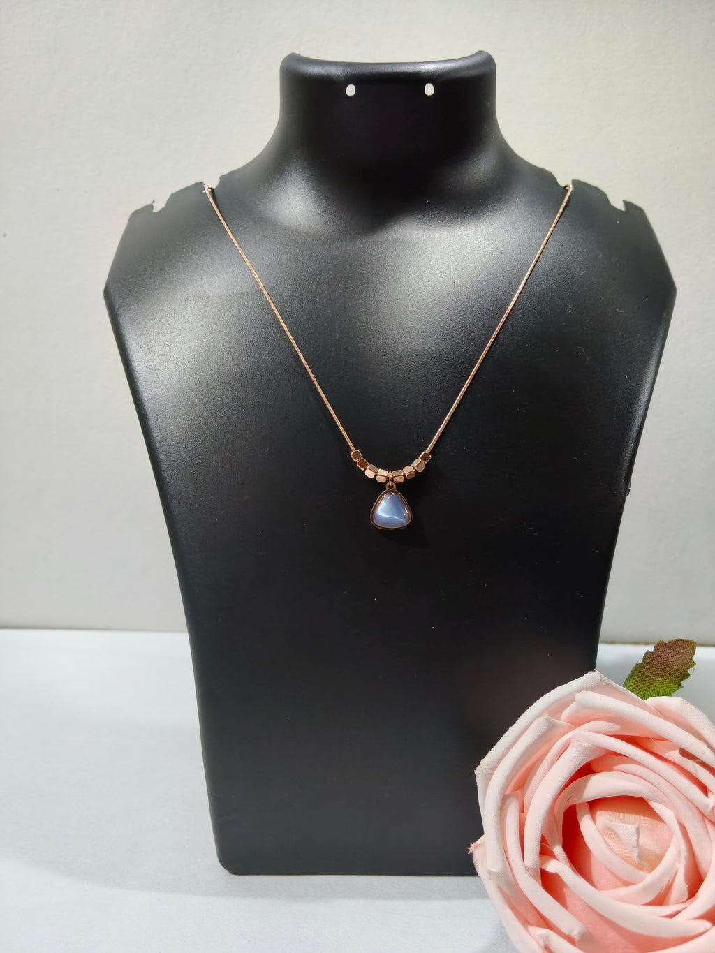 Sky Blue Teardrop Stone Gold Pendant Necklace