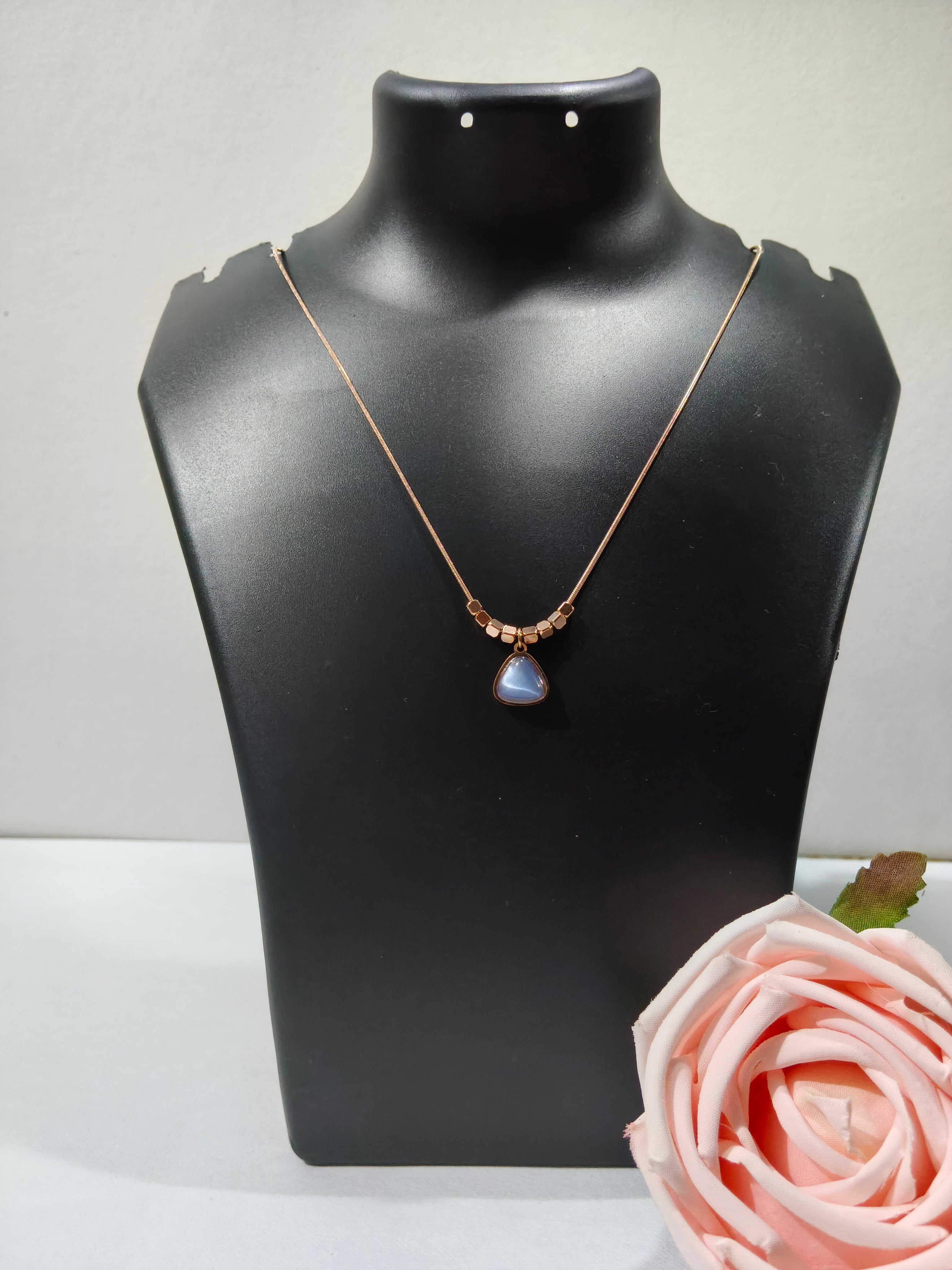 Sky Blue Teardrop Stone Gold Pendant Necklace