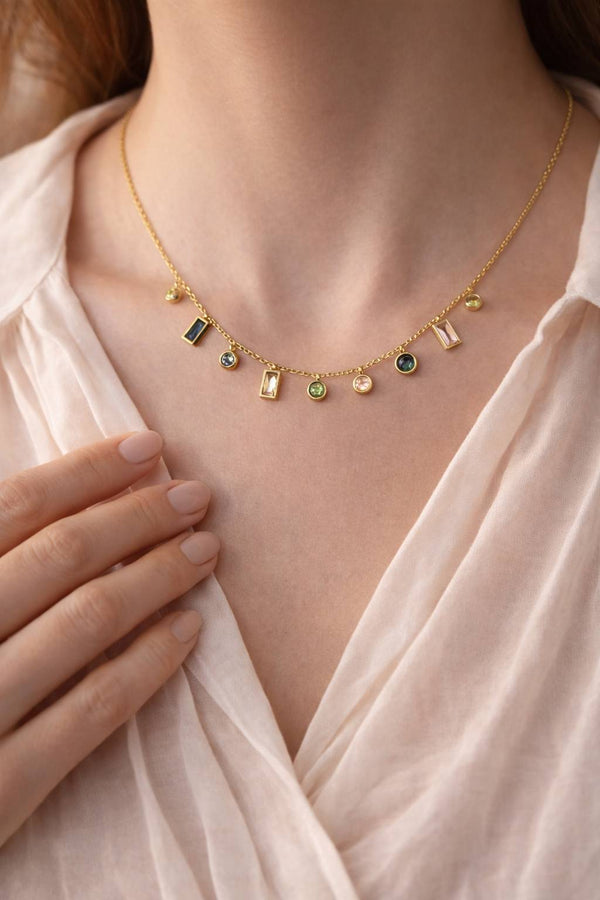 Multicolor Stone Charm Necklace