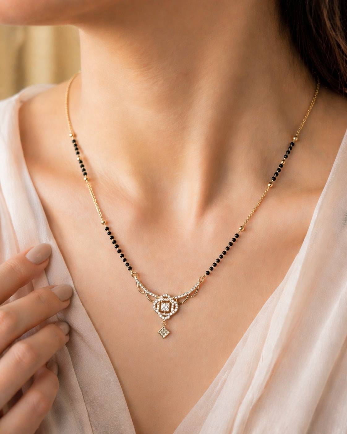 Royal Diamond Drop Black Bead Mangalsutra