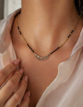 Curved Diamond Design Black Bead Mangalsutra