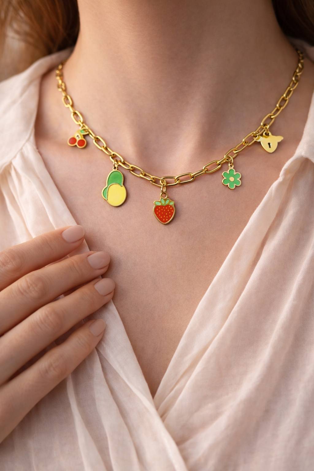 Fruit Charm Gold Chain Necklace
