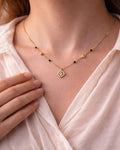 Black Bead Diamond Shape Pendant Necklace