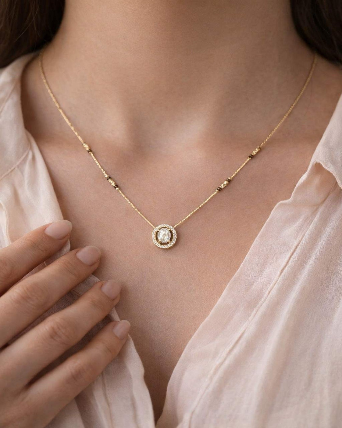 Oval Crystal Pendant Necklace