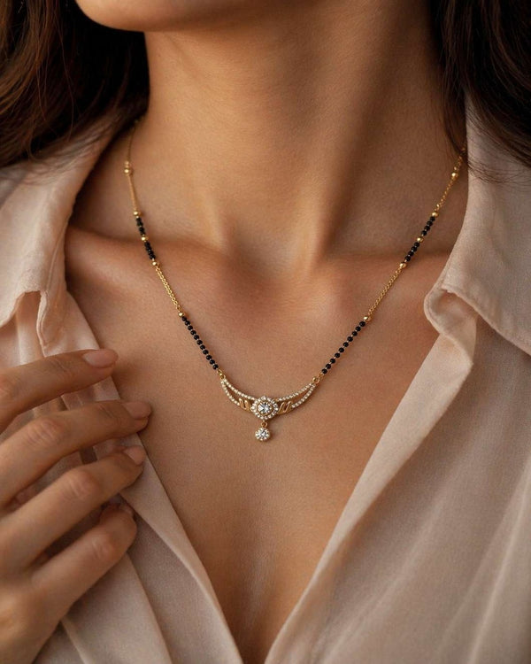 Elegant Diamond Drop Black Bead Mangalsutra