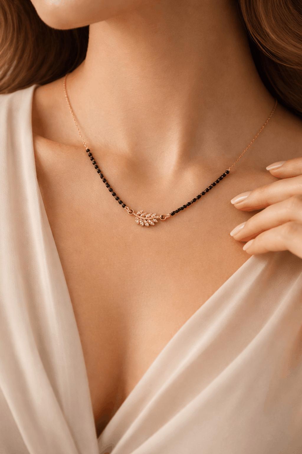Delicate Diamond Leaf Mangalsutra Necklace for Women